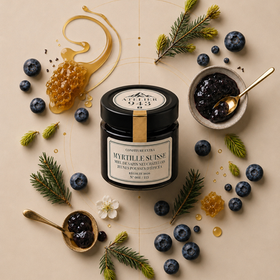 Confiture de myrtille suisse au miel de sapin et jeunes pousses d’épicéa – ATELIER 943