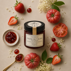 Confiture de fraise du Valais, Rose de Berne et fleurs de sureau fribourgeoises – ATELIER 943