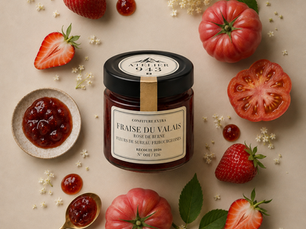 Confiture de fraise du Valais, Rose de Berne et fleurs de sureau fribourgeoises – ATELIER 943