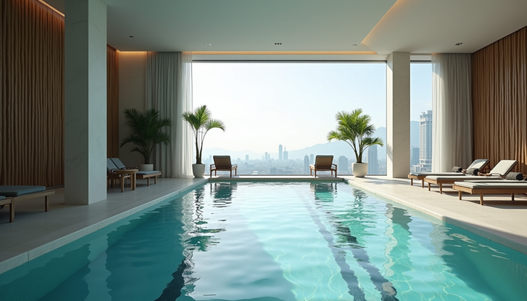 Hồ bơi khách sạn hiện đại với thiết kế tinh tế tại Quận 10