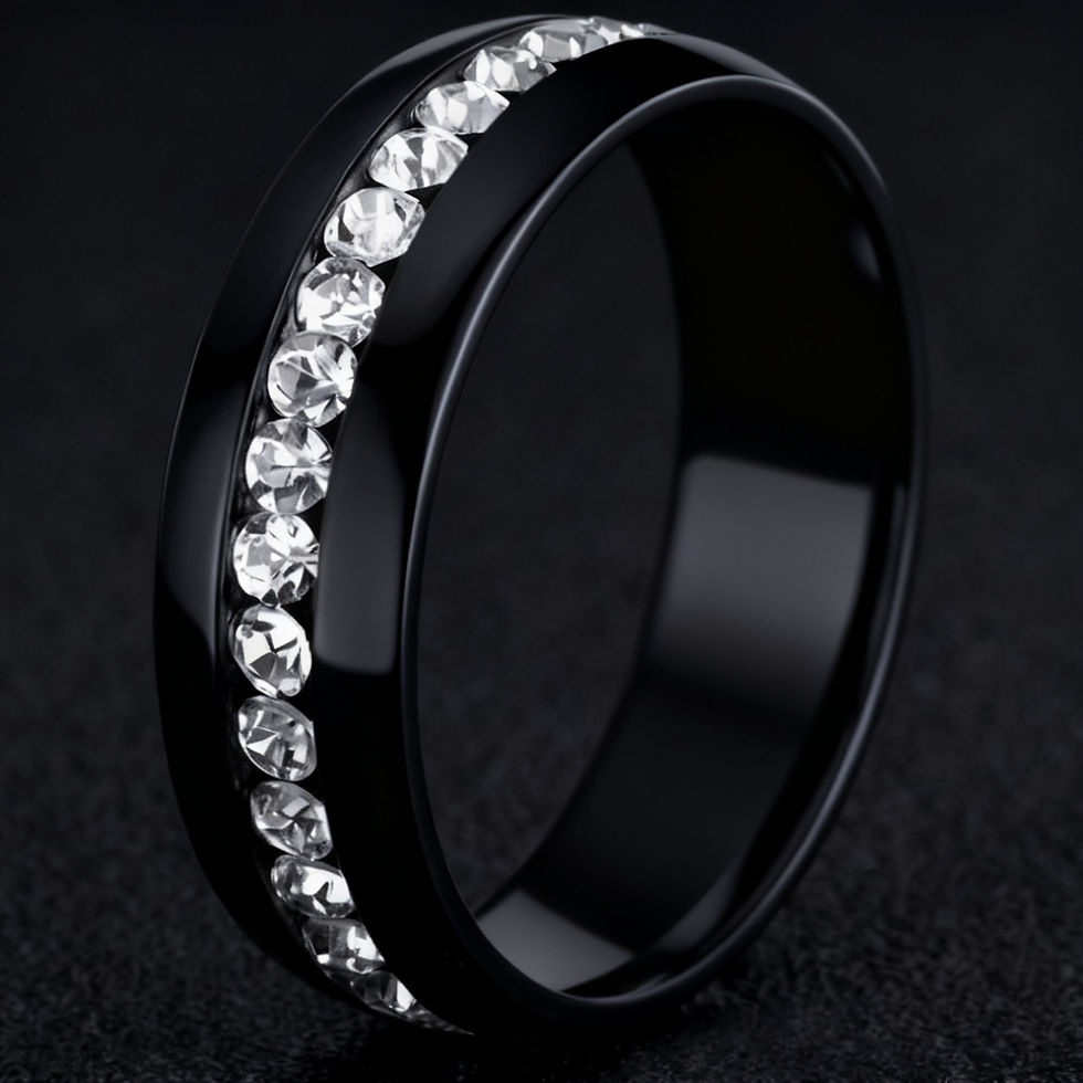 Thumbnail: Stainless steel ring with a starry pave of diamonds, non-fading band, titanium s