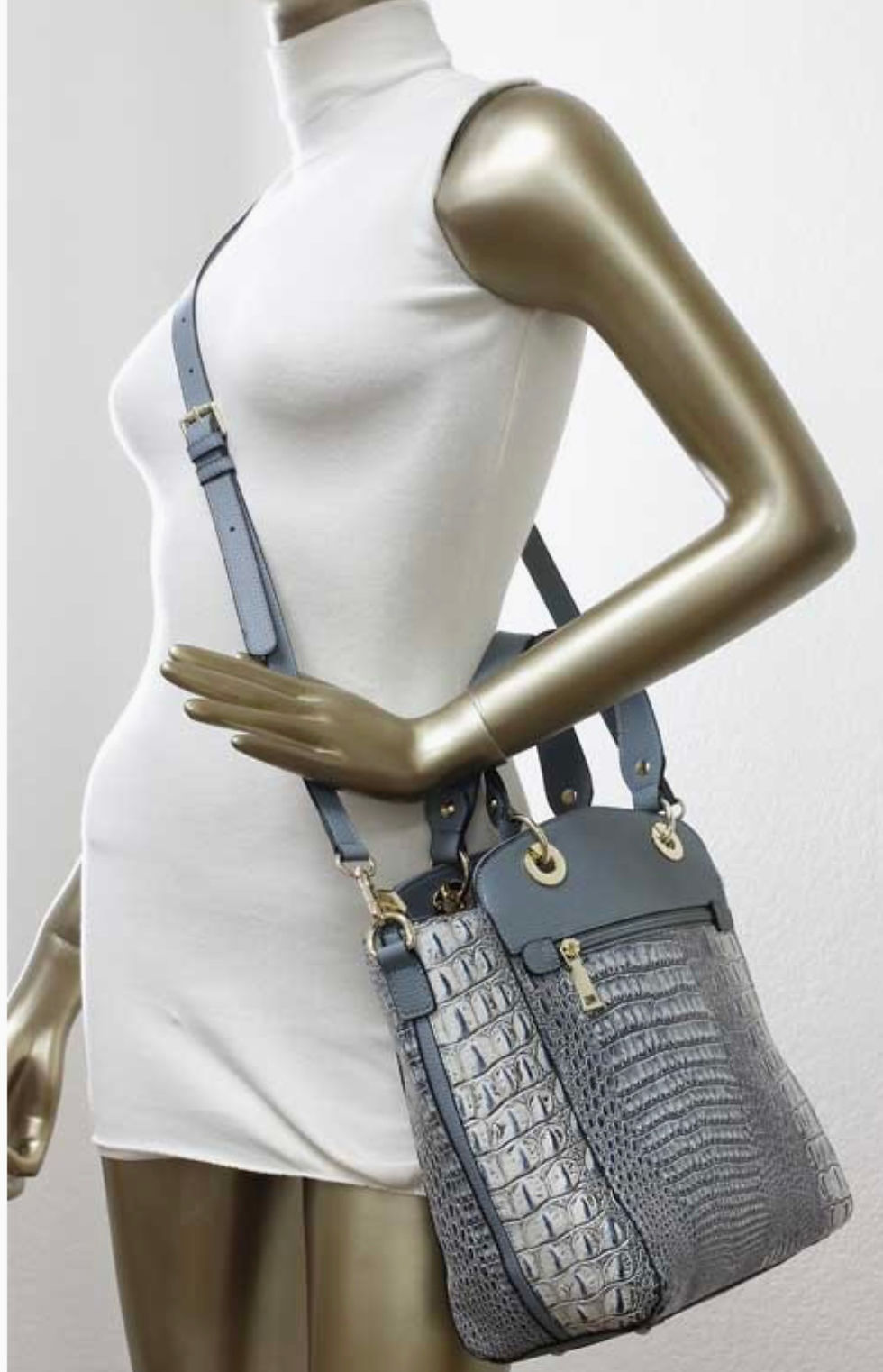 Thumbnail: Croc Embossed Genuine Leather Satchel 