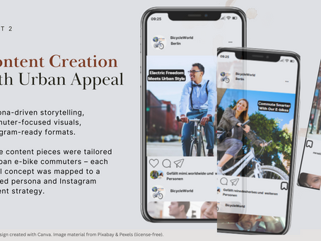 Persona-based Instagram content for BicycleWorld – urban commuter storytelling and visual content strategy for social media marketing.