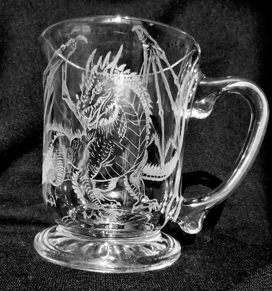 Glass hand engraved dragon