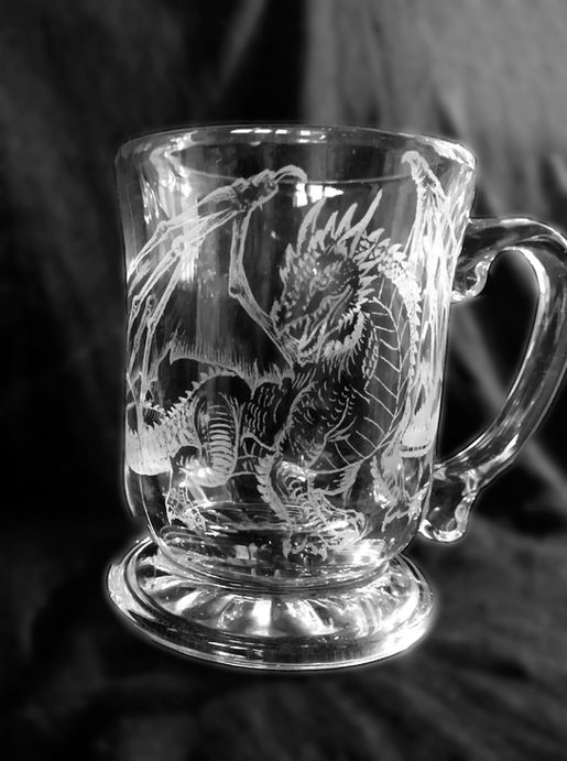 Glass hand engraved dragon
