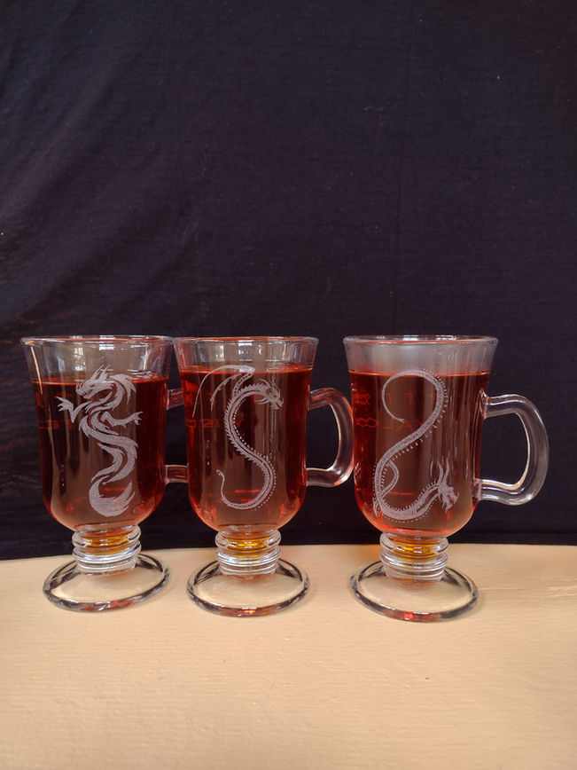 three dragon glasses hand engraved