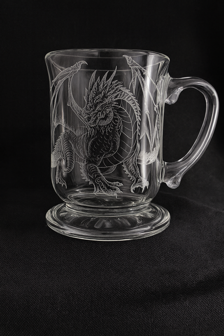 Glass hand engraved dragon