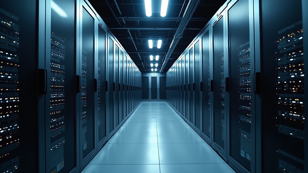 High angle view of a server room with modern IT infrastructure