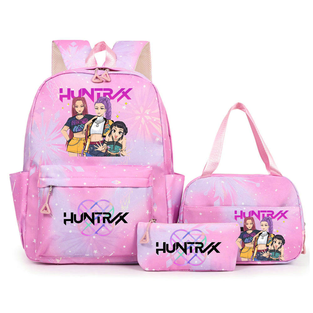Conjunto de Mochila Escolar KPop Demon Hunters com Lancheira Térmica e Estojo, A
