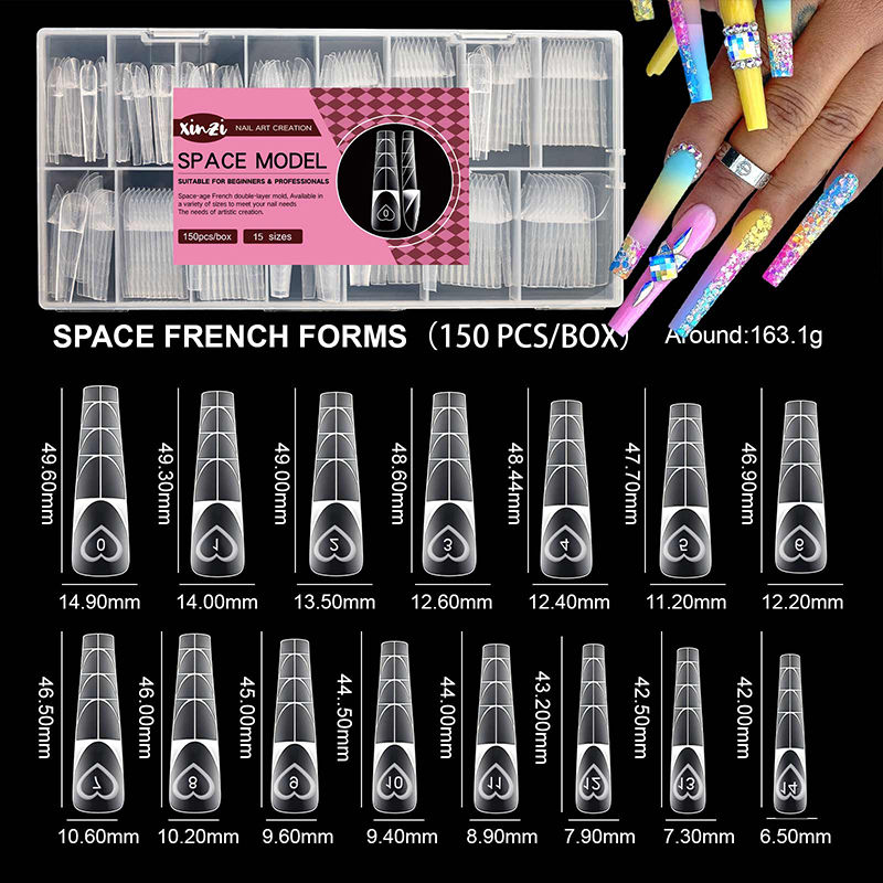 Thumbnail: 150Pcs Space Nail Dual Forms Stiletto Almond Square Smart French Acrylic Extensi