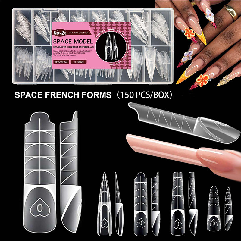 Thumbnail: 150Pcs Space Nail Dual Forms Stiletto Almond Square Smart French Acrylic Extensi