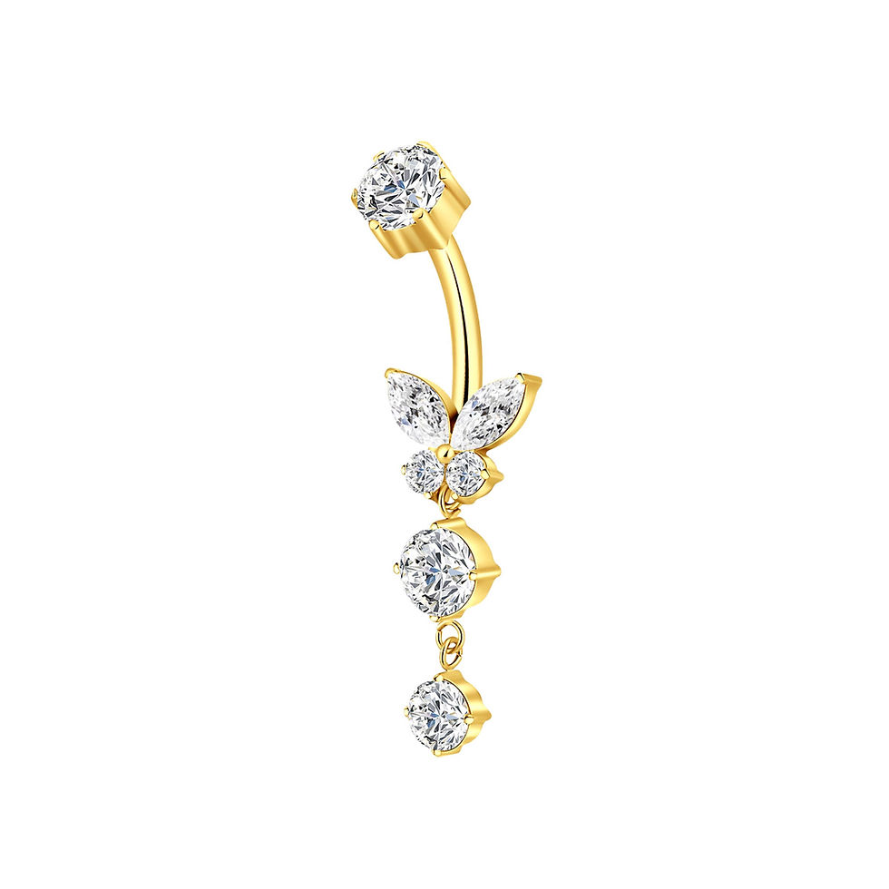 Miniaturbild: Schmetterling - Titan Gold Edelstein Dangle Bauchnabelpiercing