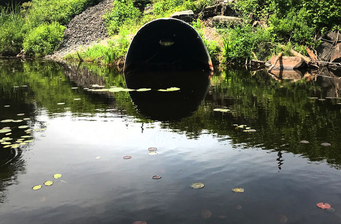 Stuck in a pipe on our way to Mountain Lake.