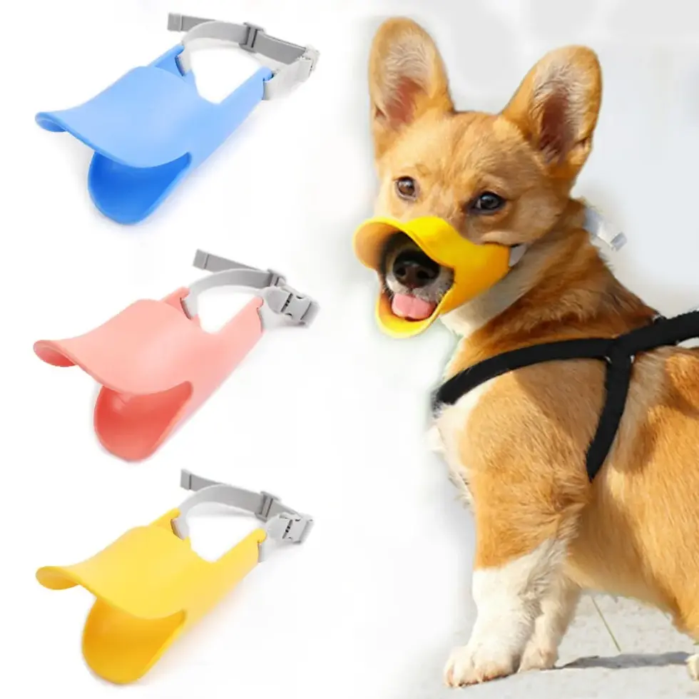 Thumbnail: Dog Silicone Duck Muzzle For Pet Anti Bite Stop Barking Small Large Dog Mask Pet