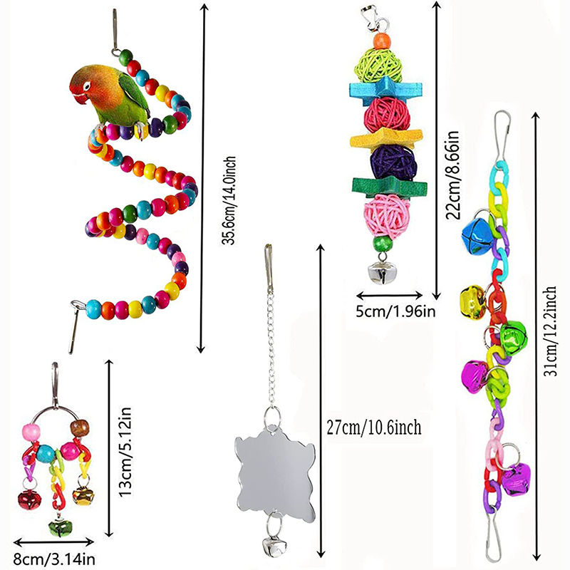 Thumbnail: 7pcs Pack Wood Parrot Toys Bird Toy Cage Bird Accessories  Swing Suspension Brid