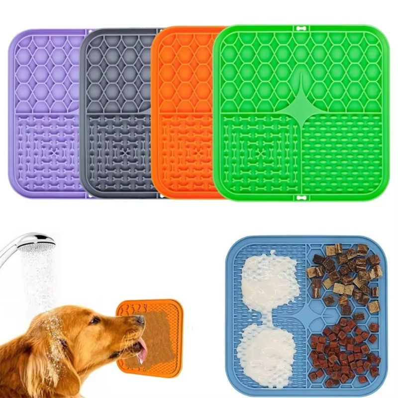Thumbnail: Pet Lick Silicone Mat Slow Feeder Dog Food Plate Bathing Distraction Sucker Trai