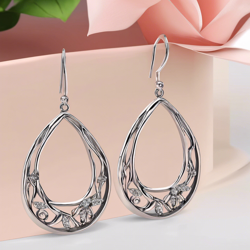 Intricate Floral Silver Teardrop Earrings