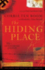 Red book cover with barbed wire, featuring title "The Hiding Place" by Corrie ten Boom. Includes foreword by Joni Eareckson Tada.