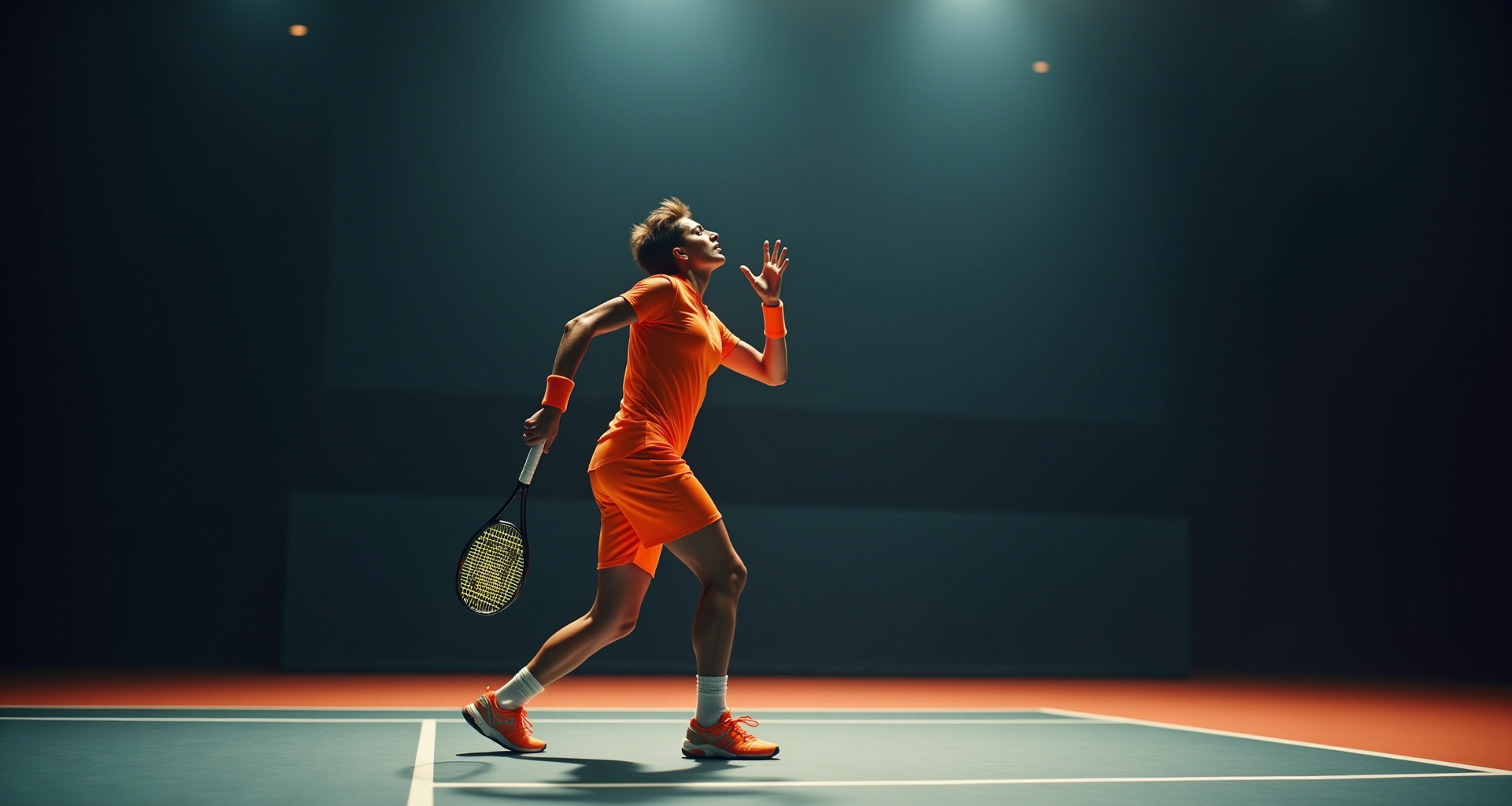 Tennis player preparing for a serve