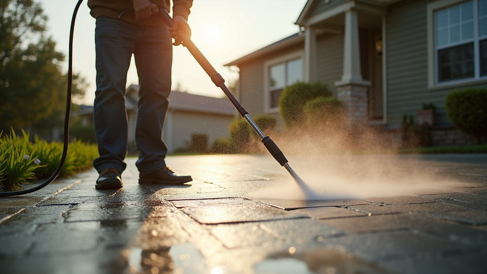 Close-up view of a Dylect pressure washer in action on a driveway
