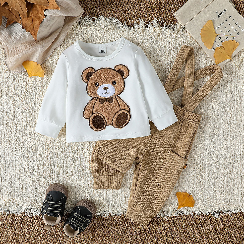 2PCS Baby Top With Bear +Button Jumpsuit 