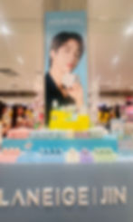 Laneige pop-up at Ginza Loft in Japan. Jin is holding Mate Dewy Moisturizer.