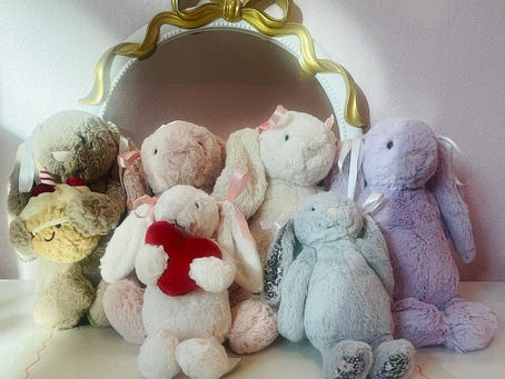 Coquette cute Jellycats that have bows on their ears.