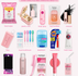 Best pink emergency bag essentials for school, college, and work including mini toothbrushes, floss, Touchland hand sanitizer, dry shampoo, deodorant, lip balm, Tide To Go stain remover, nail glue, and beauty essentials stored in a pink makeup bag.