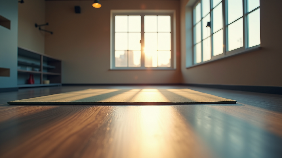 Eye-level view of a fitness studio with exercise mats