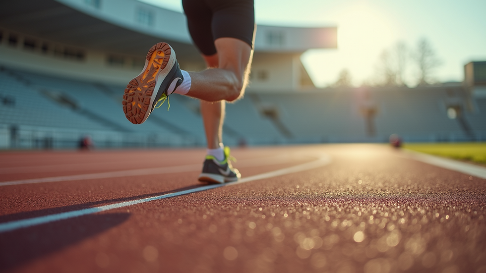 High angle view of a runner sprinting on a track during training