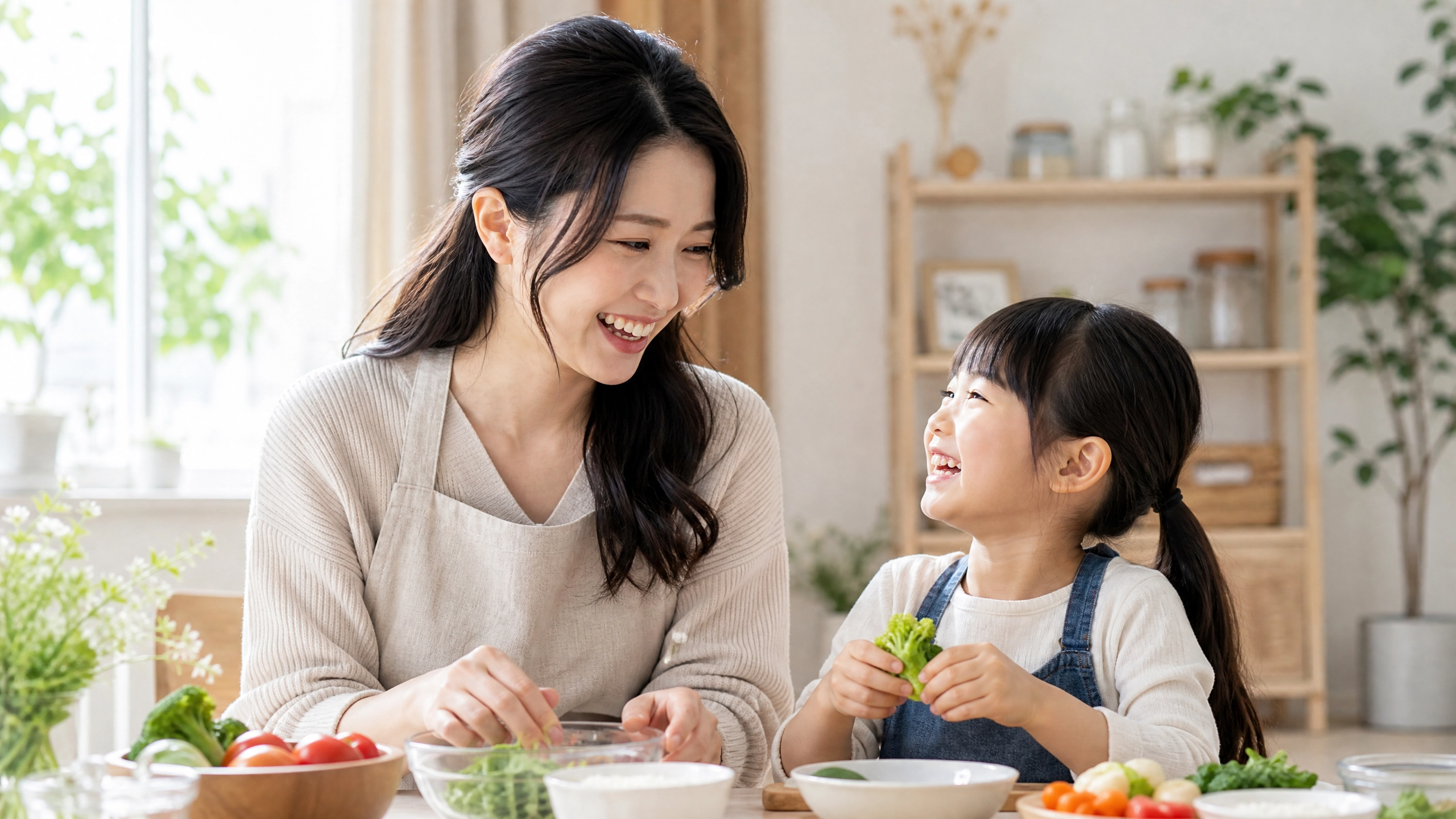楽しそうに笑う母親と子供