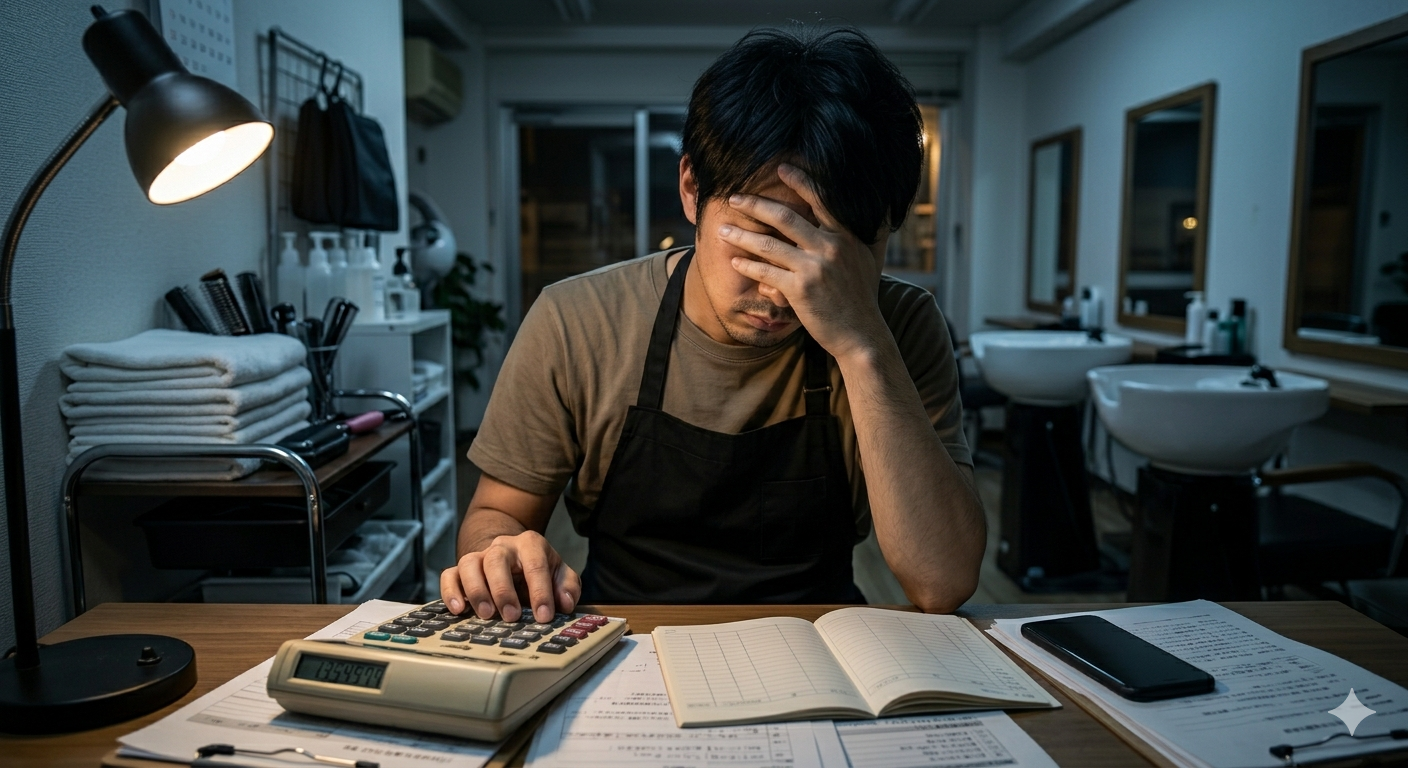 山積みの請求書や電札を見てお金の悩みに苦しむ経営者