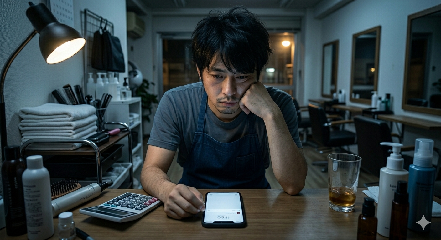 スマートフォンを見て落胆する男性