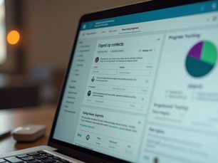 A modern digital learning platform interface displayed on a laptop