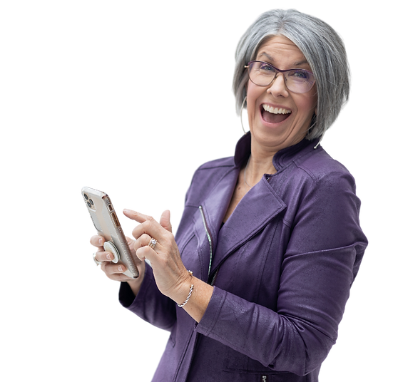 Heather Schaefer smiling on her phone