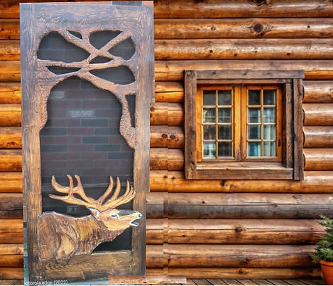 Rustic Elk Hand Carved Screen Door
