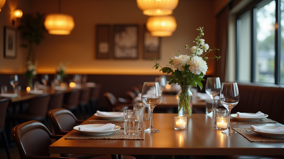Eye-level view of an elegant restaurant table with unique decor