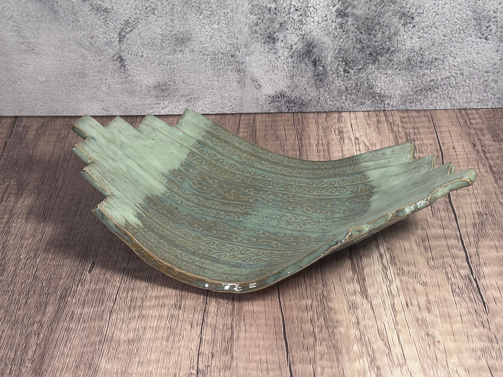 Thumbnail: Two‑Tone Green Scoop Fruit Dish – Textured Stoneware