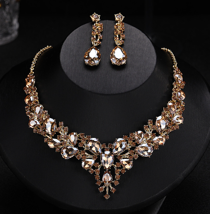 Miniatura: Bridal Pearl Glass Rhinestone Clover Necklace Earring Set