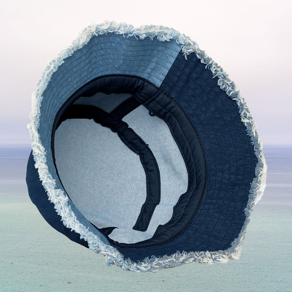 Thumbnail: 'Happiness Comes In Waves' Embroidered Denim Bucket Hat (Distressed Denim Brim)