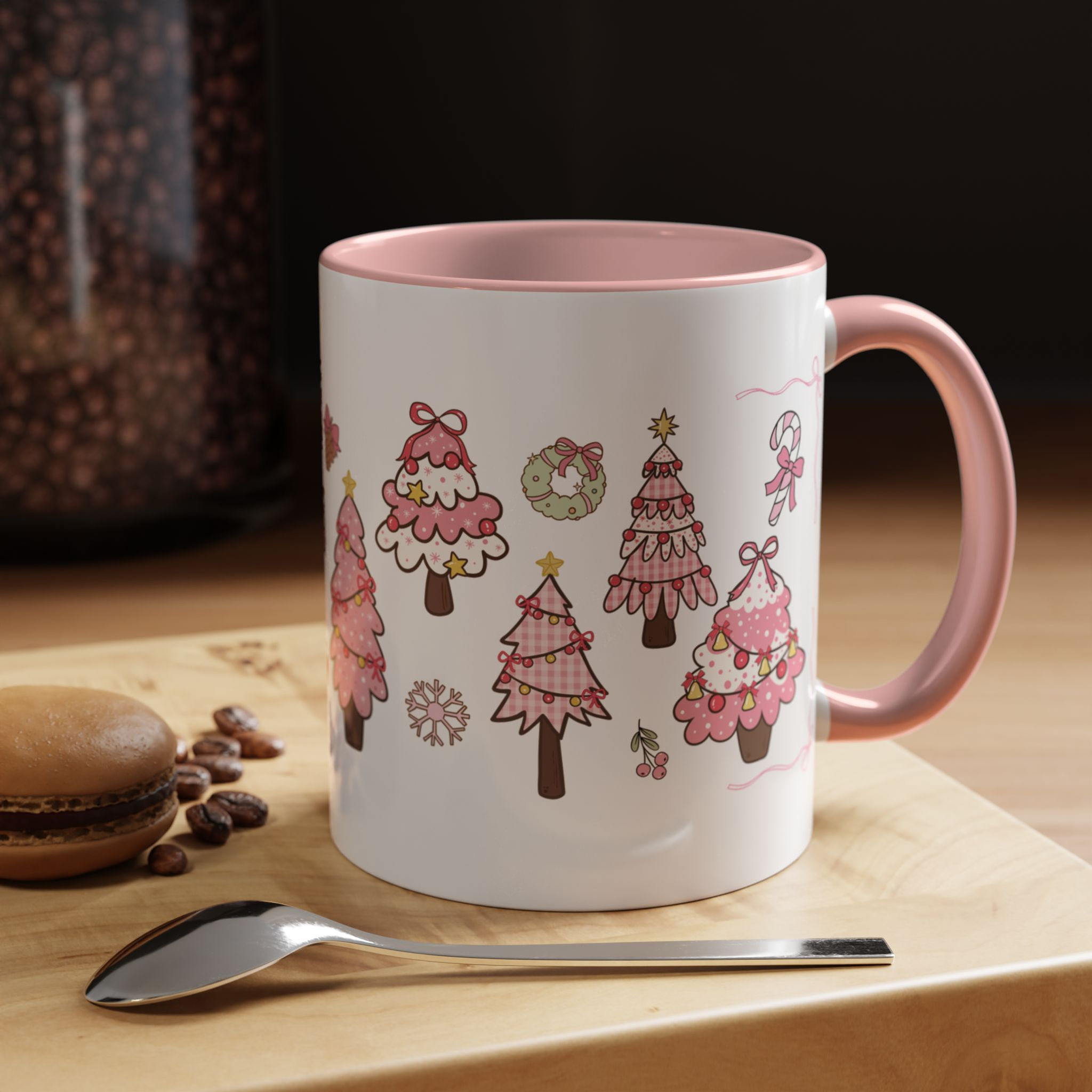 'Pink Christmas' Ceramic Coffee Mug (11oz I Pink Handle)
