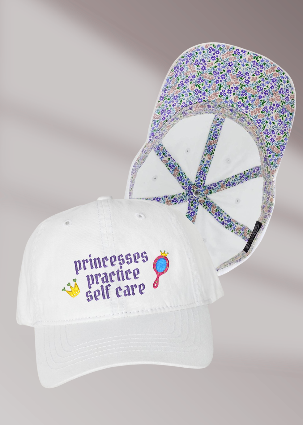Thumbnail: "Princesses Practice Self Care" Embroidered Dad Hat (w/ Matching Under-Brim)