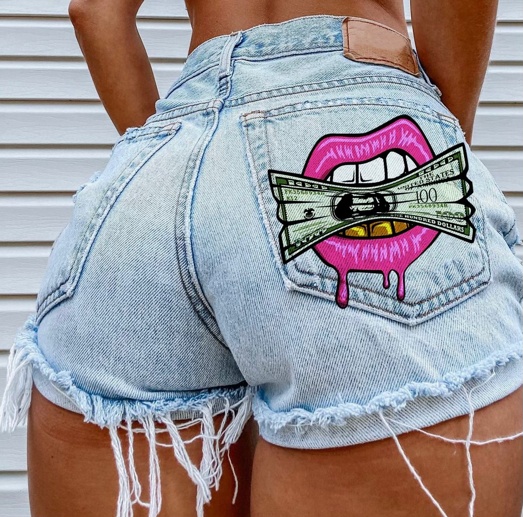 Womens Denim "Money Conversations" Shorts
