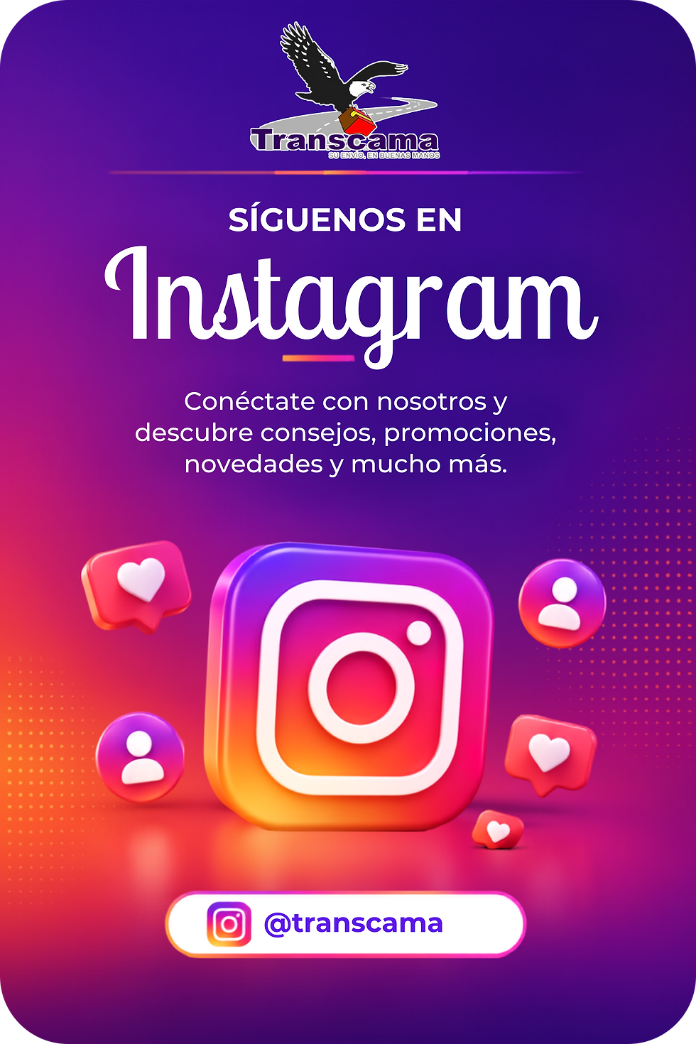 Sigue a Transcama para transporte de encomiendas Costa Rica en Instagram