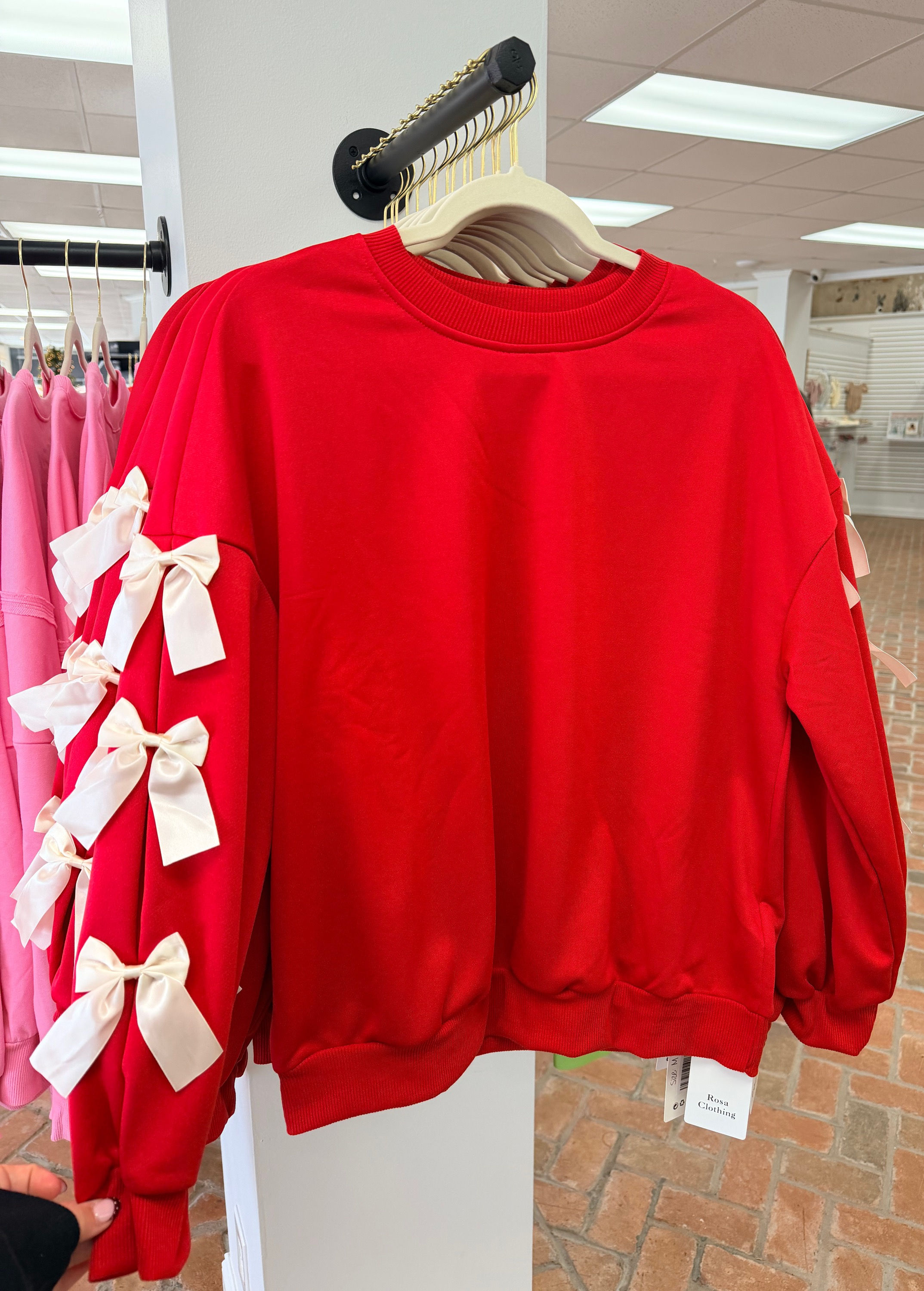 Red Bow Sleeve Pullover