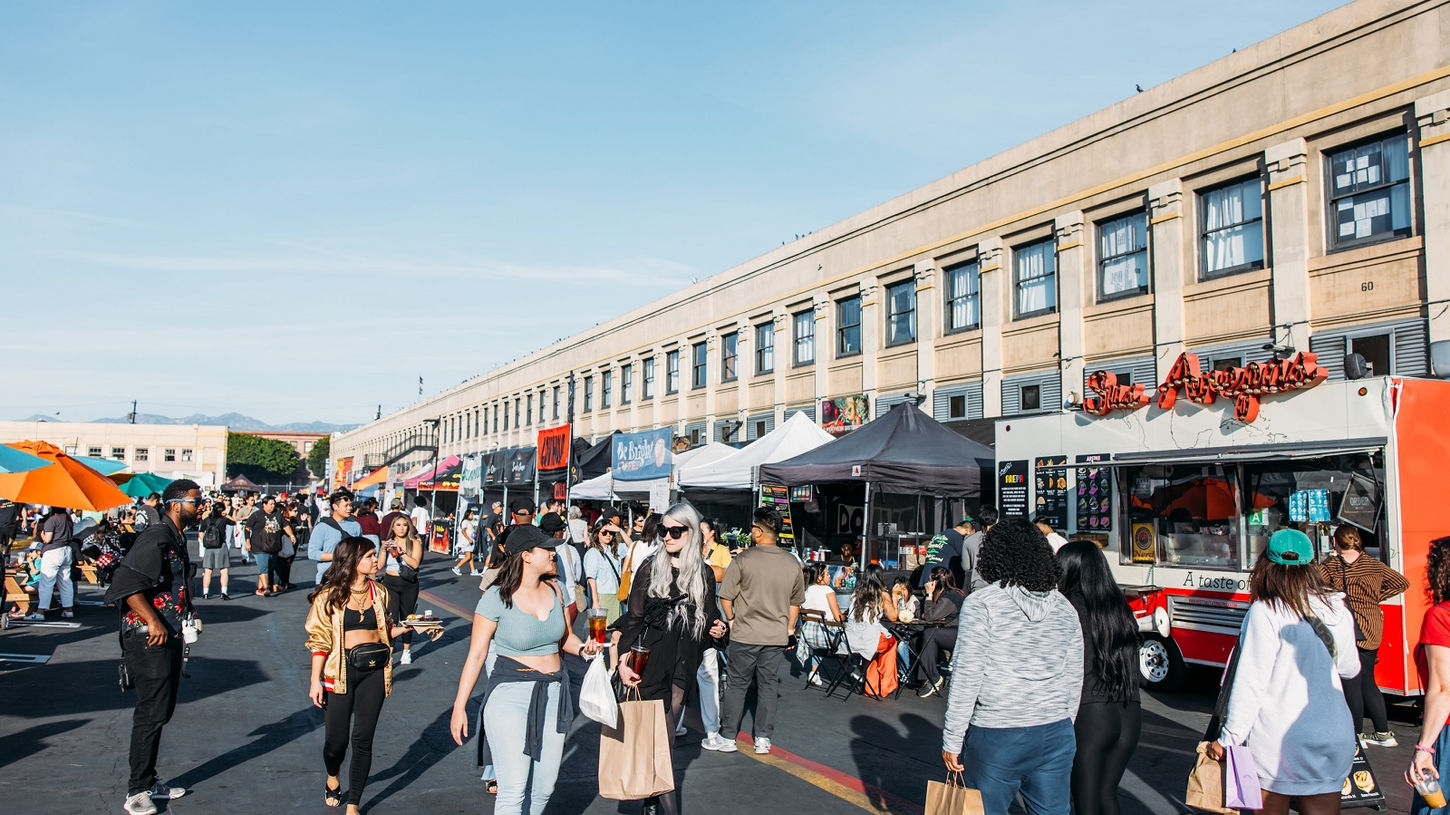 Weekly outdoor food market featuring dozens of unique vendors and food trucks.