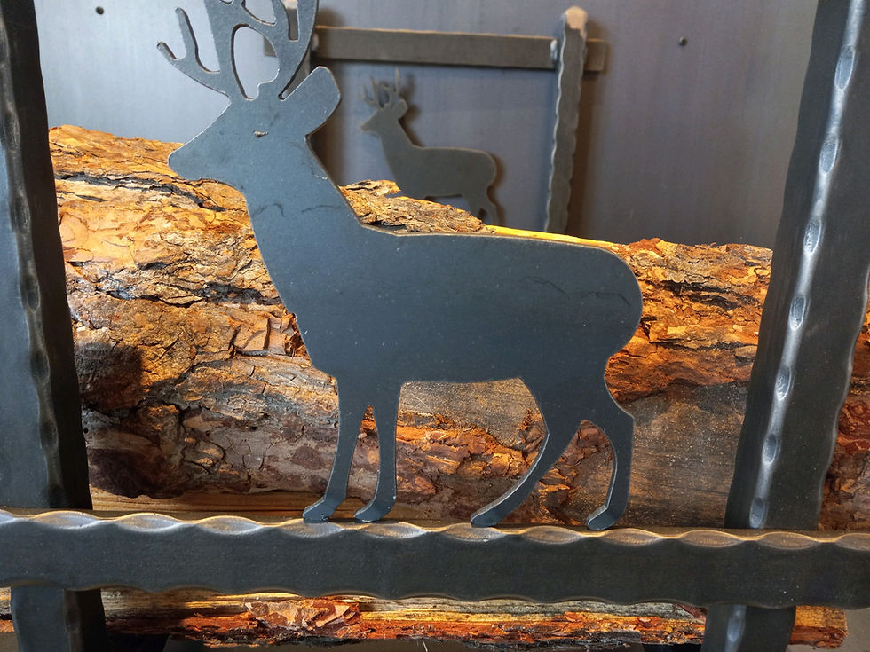 Thumbnail: Hammered Iron Metal Firewood Rack With Silhouette and Indoor OutdoorFinish