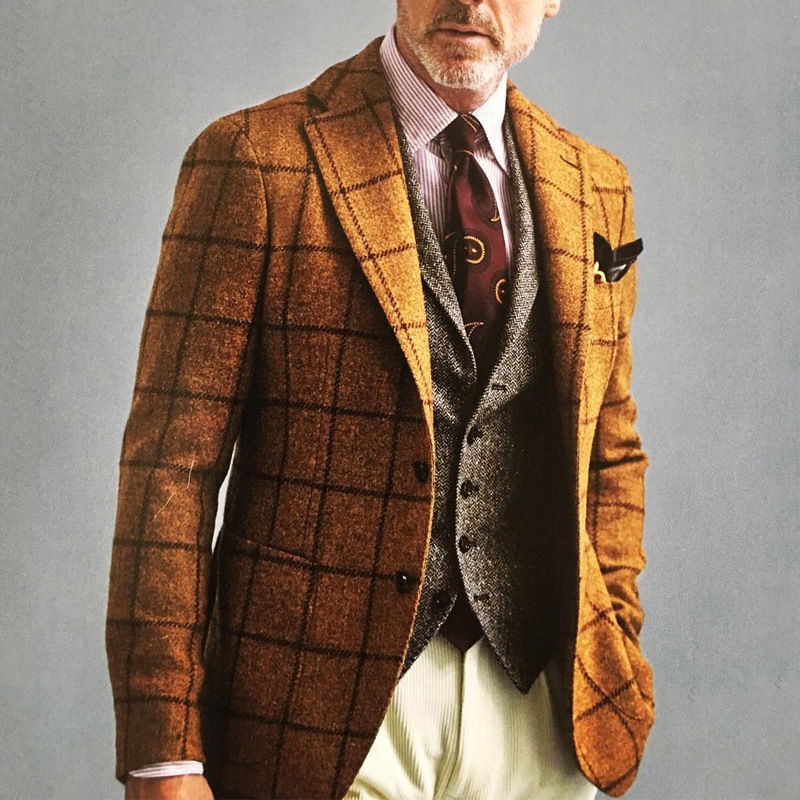 Chikiwiki Long Sleeve New Plaid Slim Casual Men's Suit Jacket