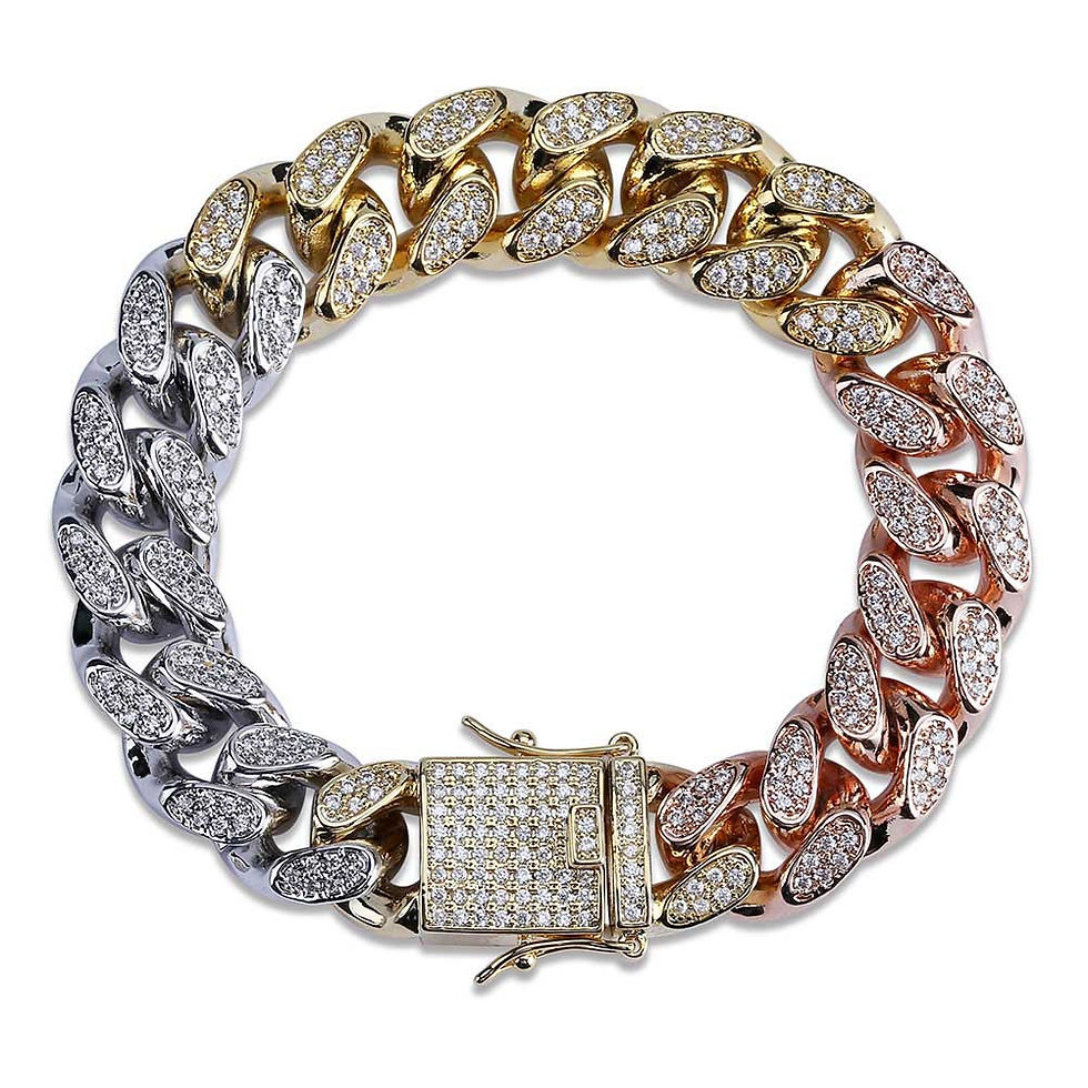 Chikiwiki Men's Full Zircon Jewelry Buckle Cuban Chain Bracelet