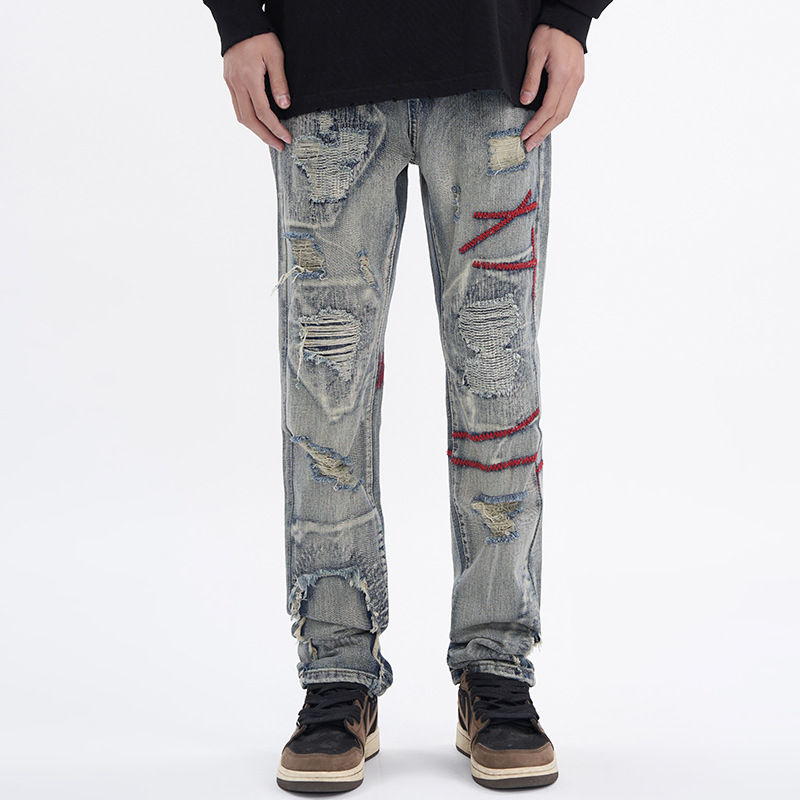 Chikiwiki Ripped Vintage Jeans For Men Patch